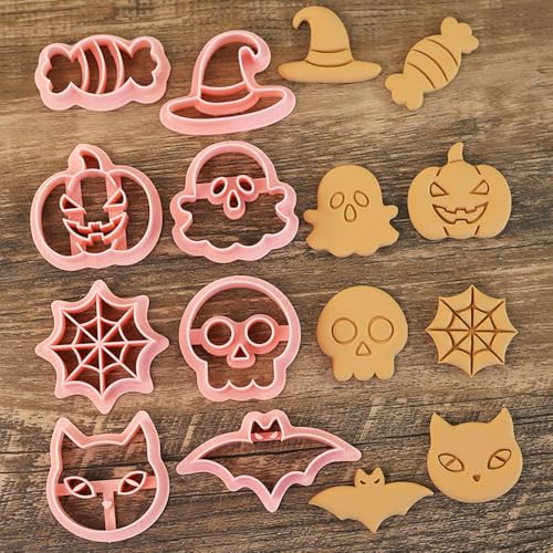 8 Pieces Halloween Cookie Cutter Set for Baking Plastic Halloween Cookie Cutters Spider Web Witch Hat Bat Skull Pumpkin Cookies Cutters Biscuit Moulds, F - Image 4