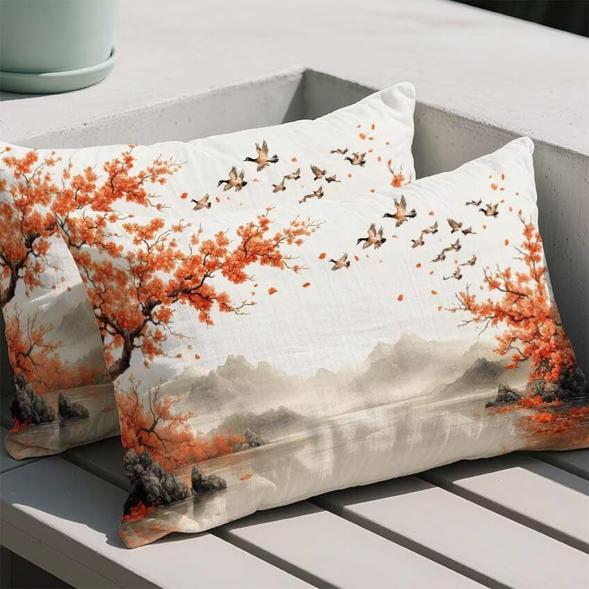 Housse de coussin orange 60x90 cm imperméable en lin M-114 - 2