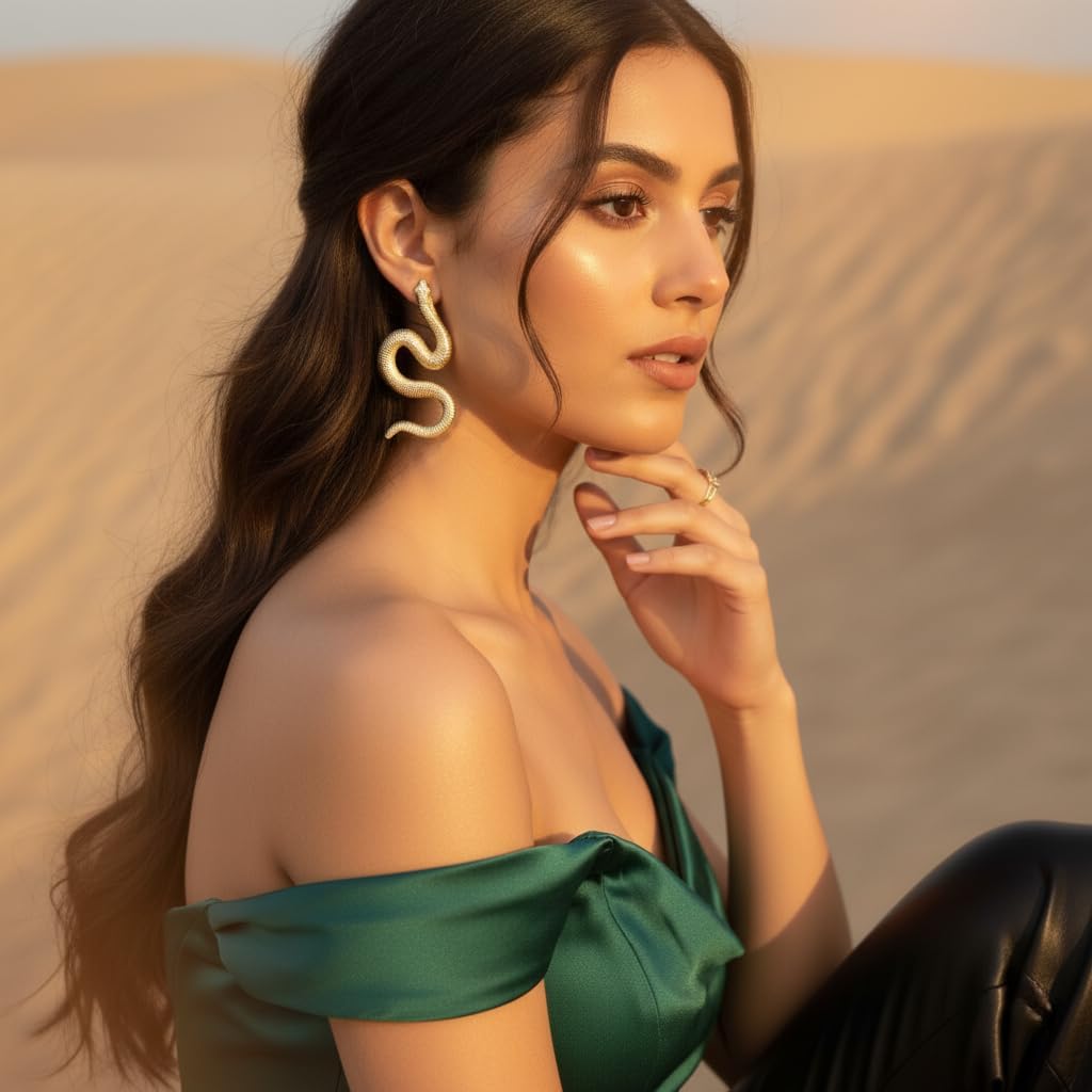 Gold Plated Brass Snake Statement Earrings for Women, S-Shaped Serpent Coil Drop Dangle Earrings, Hypoallergenic, Gothic Punk Boho Festival Jewelry