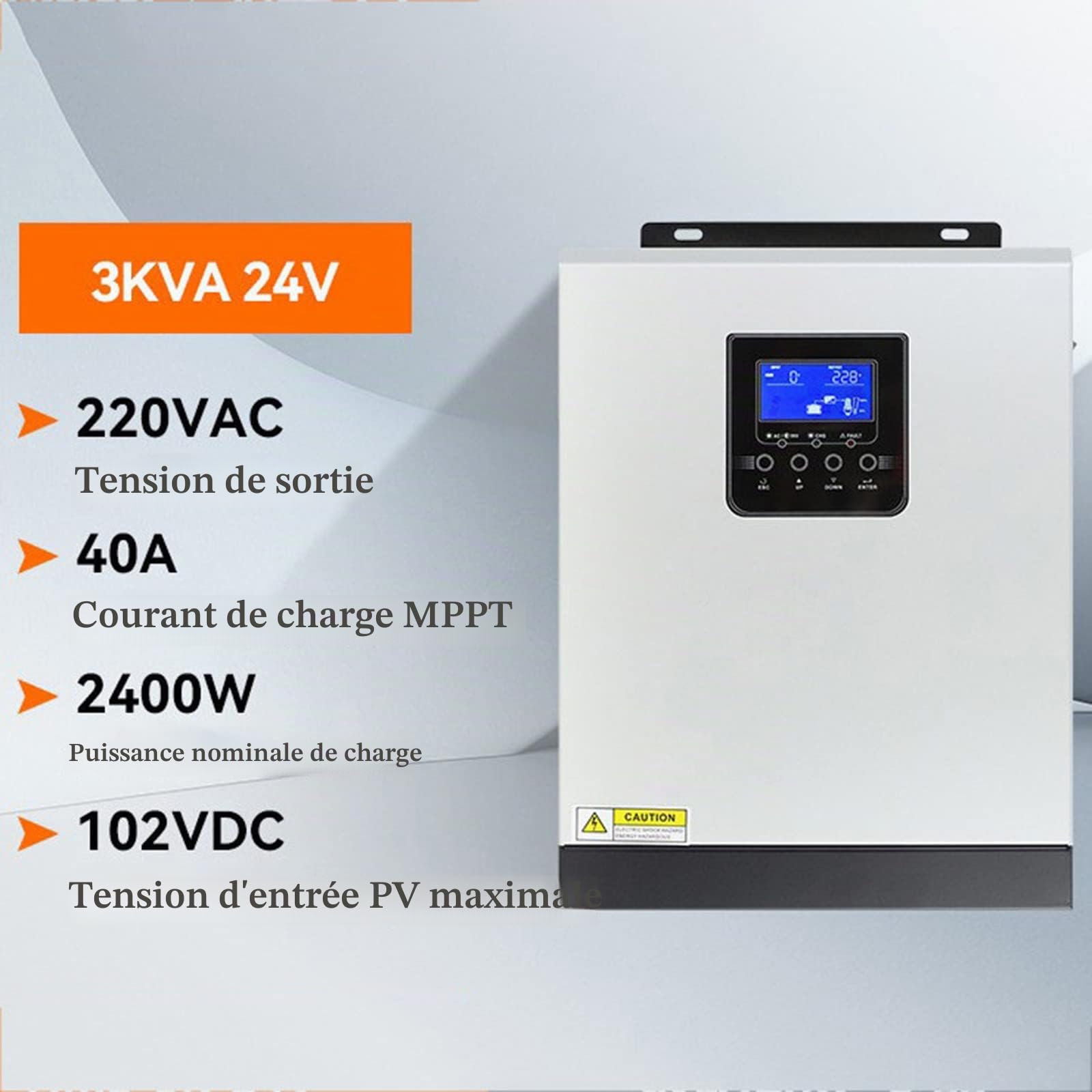 AALGO Onduleur Hybride 3KVA 2400W/5KVA 4000W Comprend Un contrôleur Solaire PWM 50A et 4 Fonctions Charge Solaire Charge CA Onduleur Hybride UPS Off-Grid Convertisseur 24v/48v Pur Sinus,2400W-24V