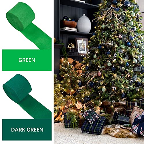 PartyWoo Flâmulas de Papel Crepe 4 Rolos de 328 Pés, Pacote de Tons de Papel Crepe Verde para Decora