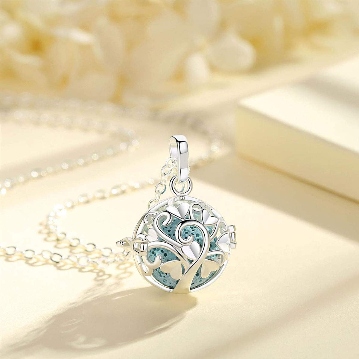 EUDORA Harmony Ball Aromaterapia Collana Donna Diffusione Aroma Collane Donna Aroma Olio Diffusore Ciondolo Gioielli Yoga Regali per Donne Madre con Pietra Lavica 7PCS, 24"