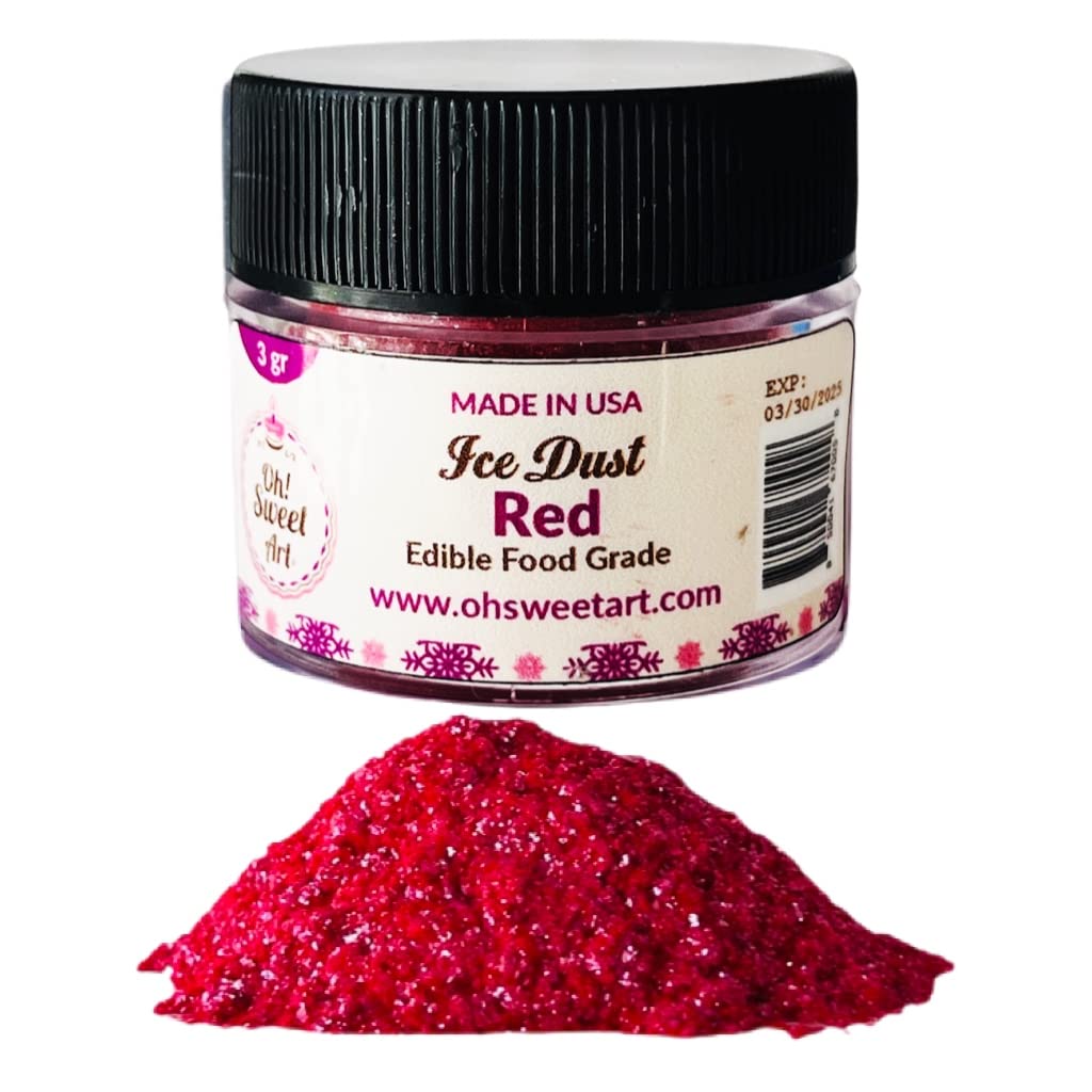 Oh Sweet Art - Ice Dust - Edible Glitter For Decorating Cakes, Cupcakes, Cake Pops, & More - Sprinkle on Sparkle and Luster to Sweets - Kosher, Food-Grade Coloring - Red - 3 grams