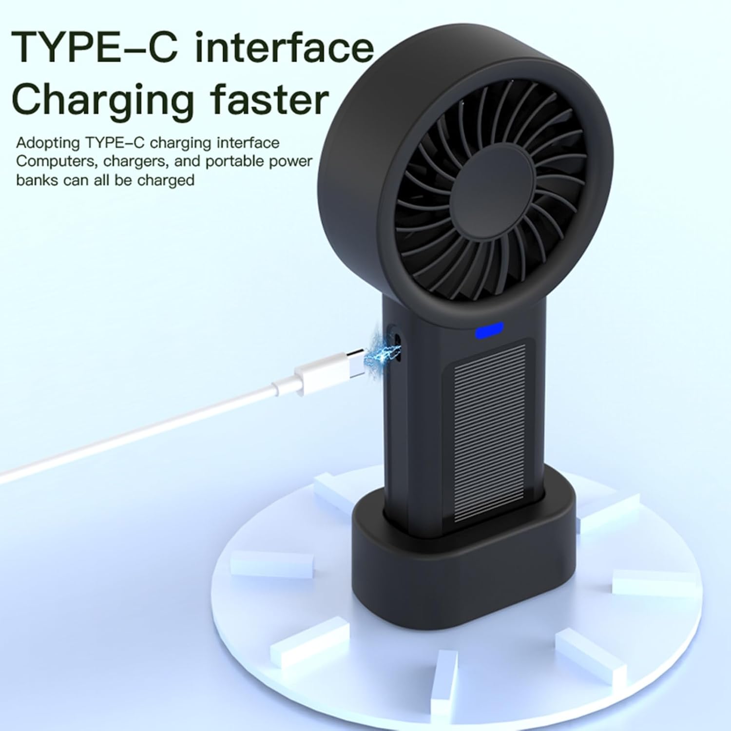 Handheld Solar Fan Portable Small Solar Power USB Charging Small Pocket with 5 Speed USB for Office Cooling Fan for Travel