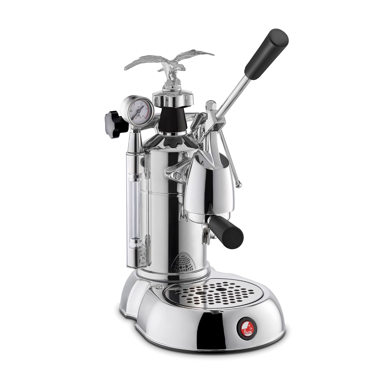 La Pavoni Milano, Macchina Caffè Espresso a Leva LPLMLN01EU, Riscaldamento a Caldaia con Manometro, Serbatoio Acqua 1,6L, 2 Portafiltri da 52 mm e Filtro 1/2 Tazze/Competizione, 950 W, Ottone Cromato