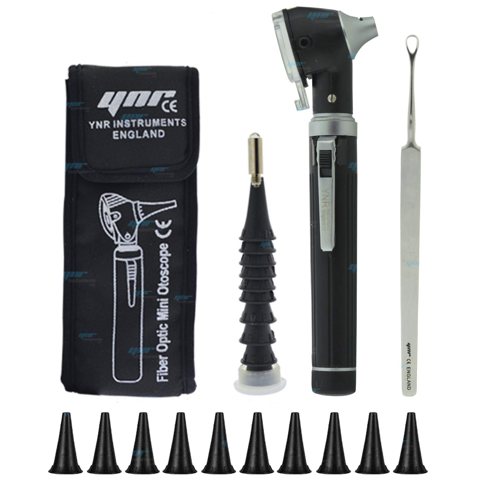 YNR Mini otoscope de diagnostic grossissant – Lumière directe à DEL, extracteur de cérumen, outil sain pour les oreilles, médecins, infirmières, adultes, enfants, bébés et animaux âgés | (Noir)