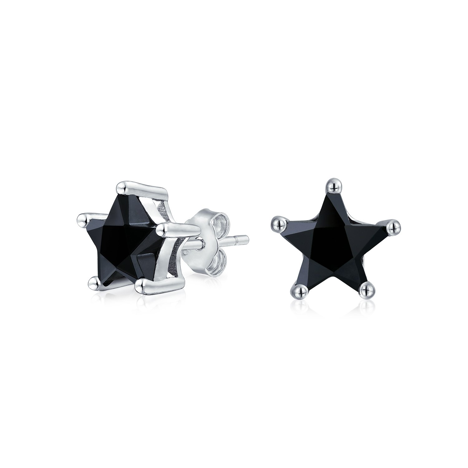 Orecchini a perno unisex USA American Patriotic Rock Star scintillanti con cristalli neri pavé, stella celeste rosa per donne e adolescenti in oro rosa .925 argento sterling.
