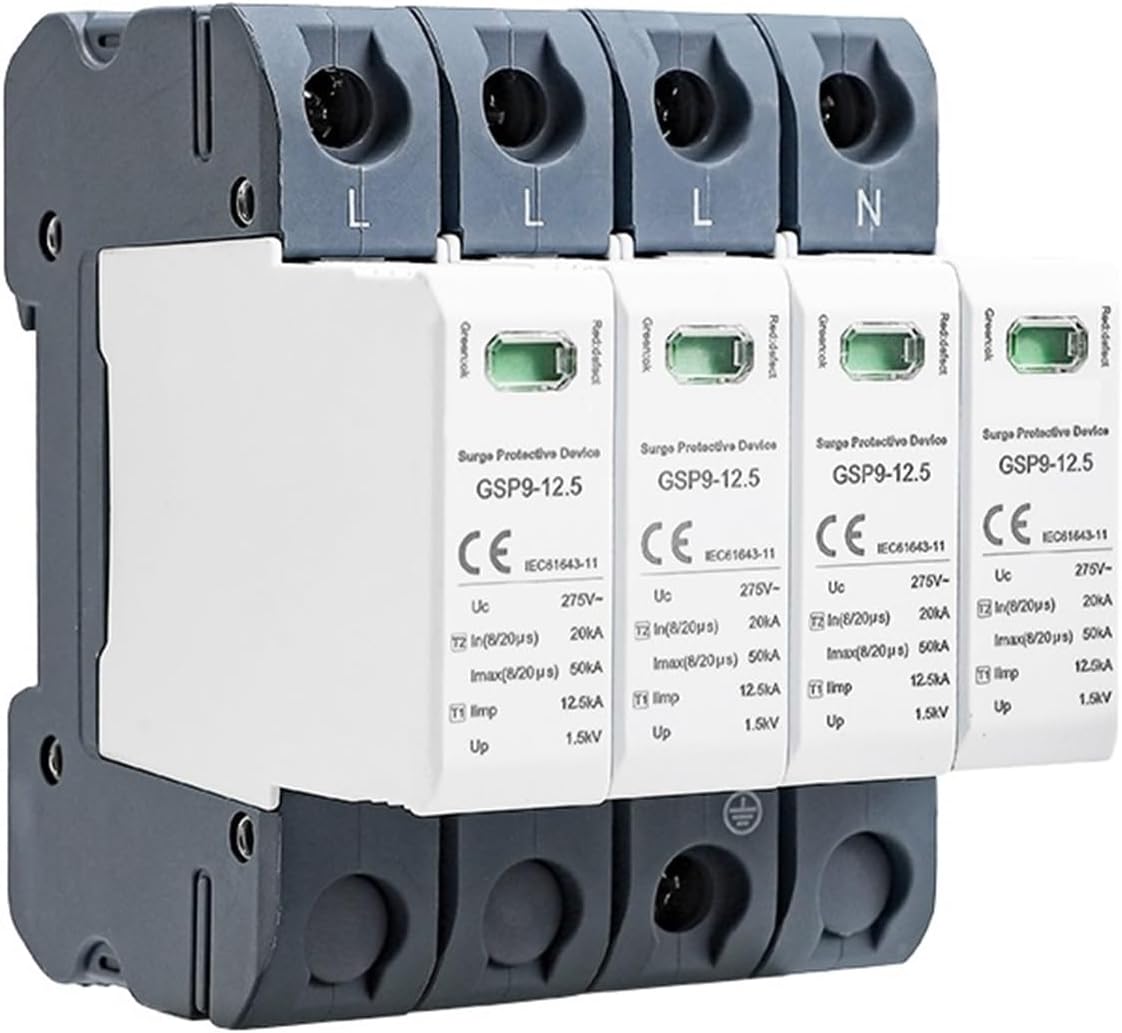 電圧サージアレスタ装置 GSP9 12.5KA T1+T2 SPD 4P 3P+NPE サージ プロテクター 275VAC リンプ: