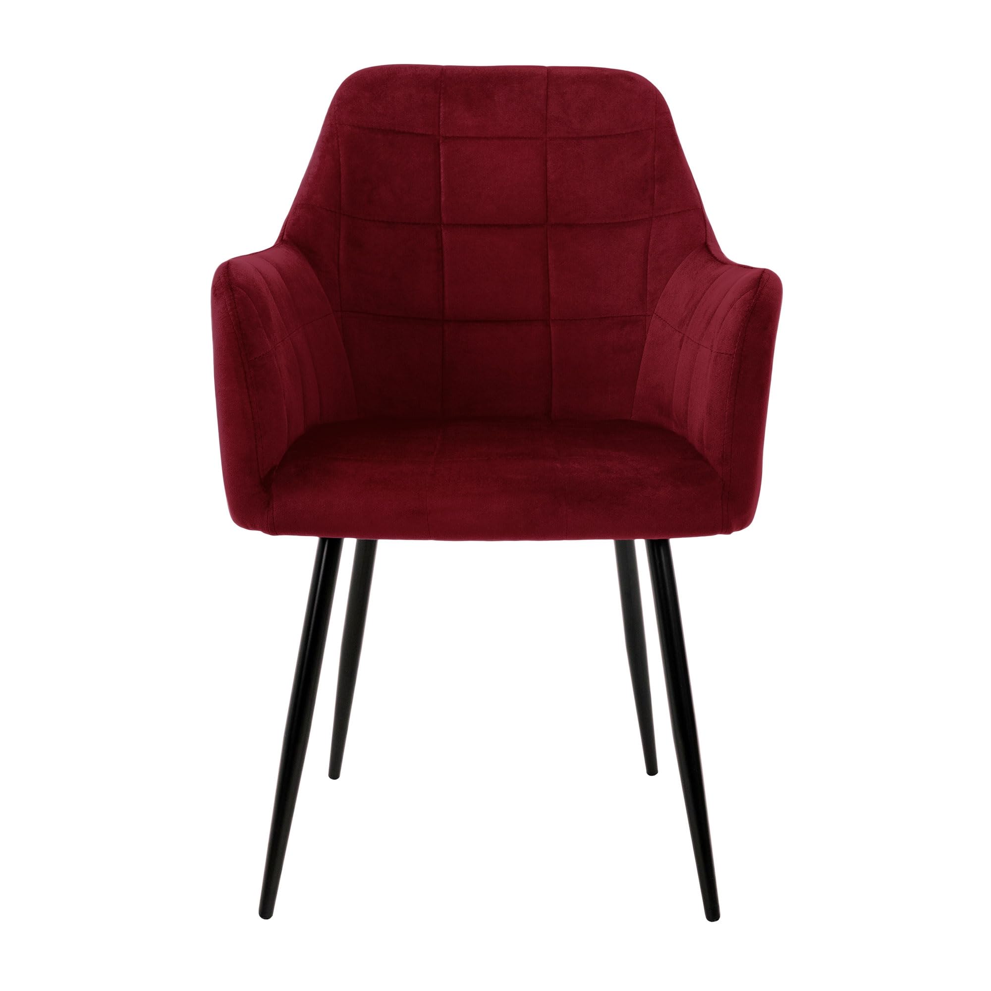 ECD Germany Zestaw 2 krzesel do jadalni Krzeslo do jadalni z oparciem i podlokietnikami Bordeaux Velvet Seat Metalowe nogi Krzesla kuchenne Krzesla do salonu Krzesla tapicerowane Krzesla Fotele