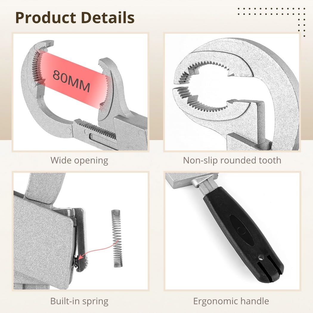 Double-Ended Adjustable Crescent Wrench, 80Mm Universal Multi-Use Wrench, Tool Box Included For Water Pipe & Household Repairs
