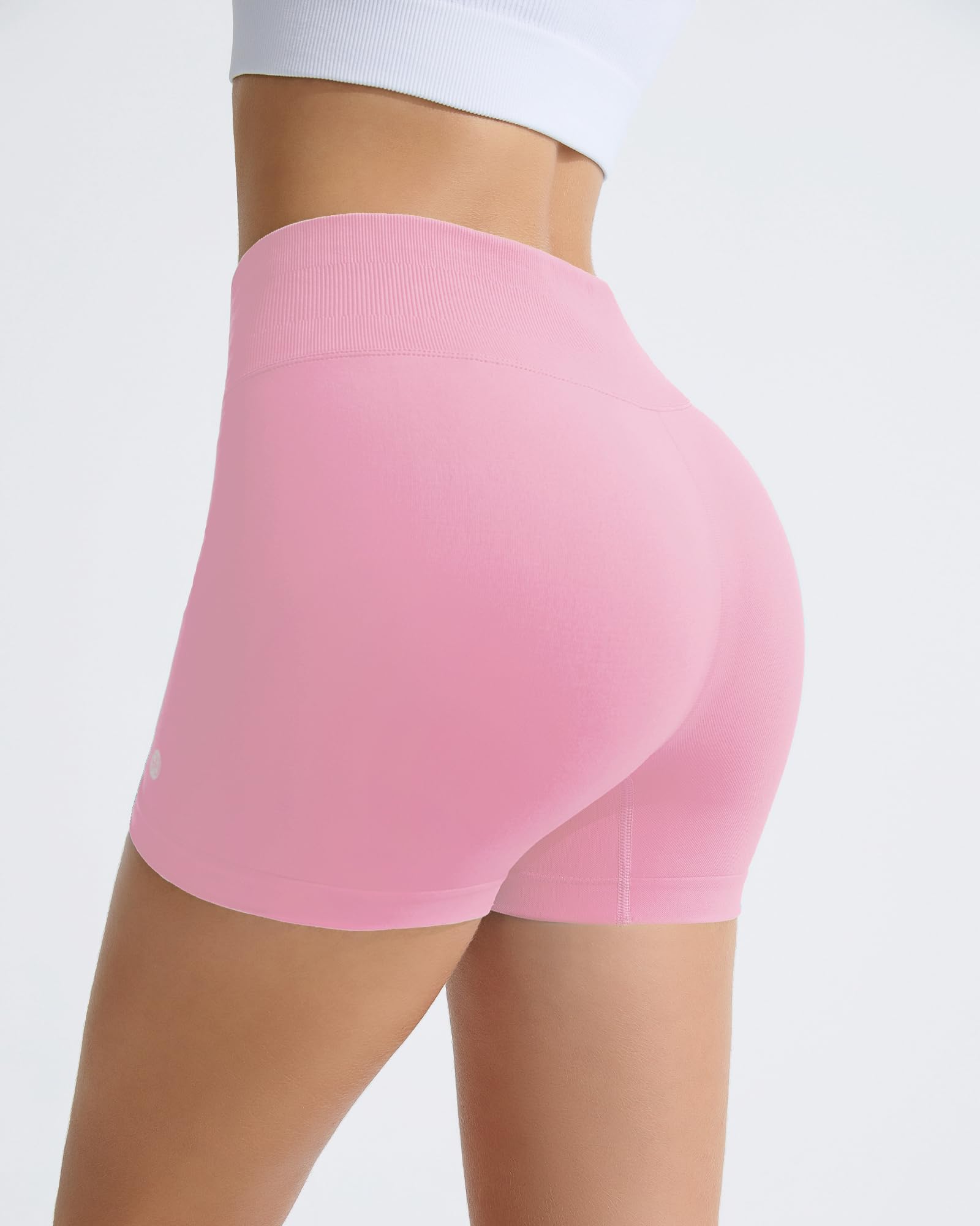 RIOJOY Sport Shorts Damen, Nahtlose Workout Short für Frauen, 4'' Hochtaillierte Bauchkontroll, Ohne Vordernaht Yoga Biker Athletic Laufshorts