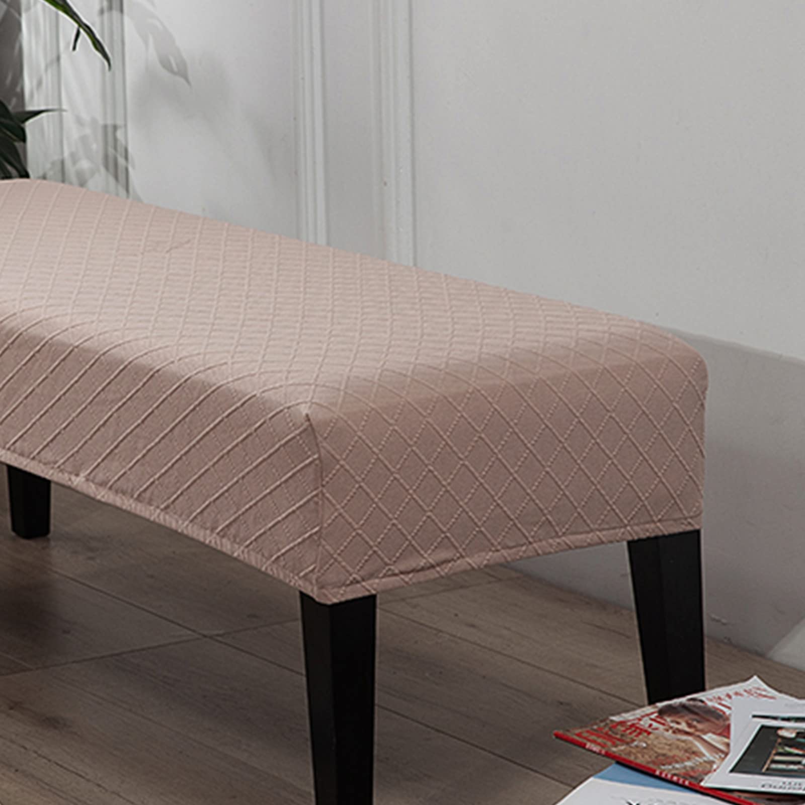 Highdi Khaki Color Dining Room Bench Covers, Jacquard Upholstered Bench Slipcover Soft Stretch Spandex Rectangle Full Coverage Removable Washable Bench Seat Protector Footstool Cover (Khaki Color)