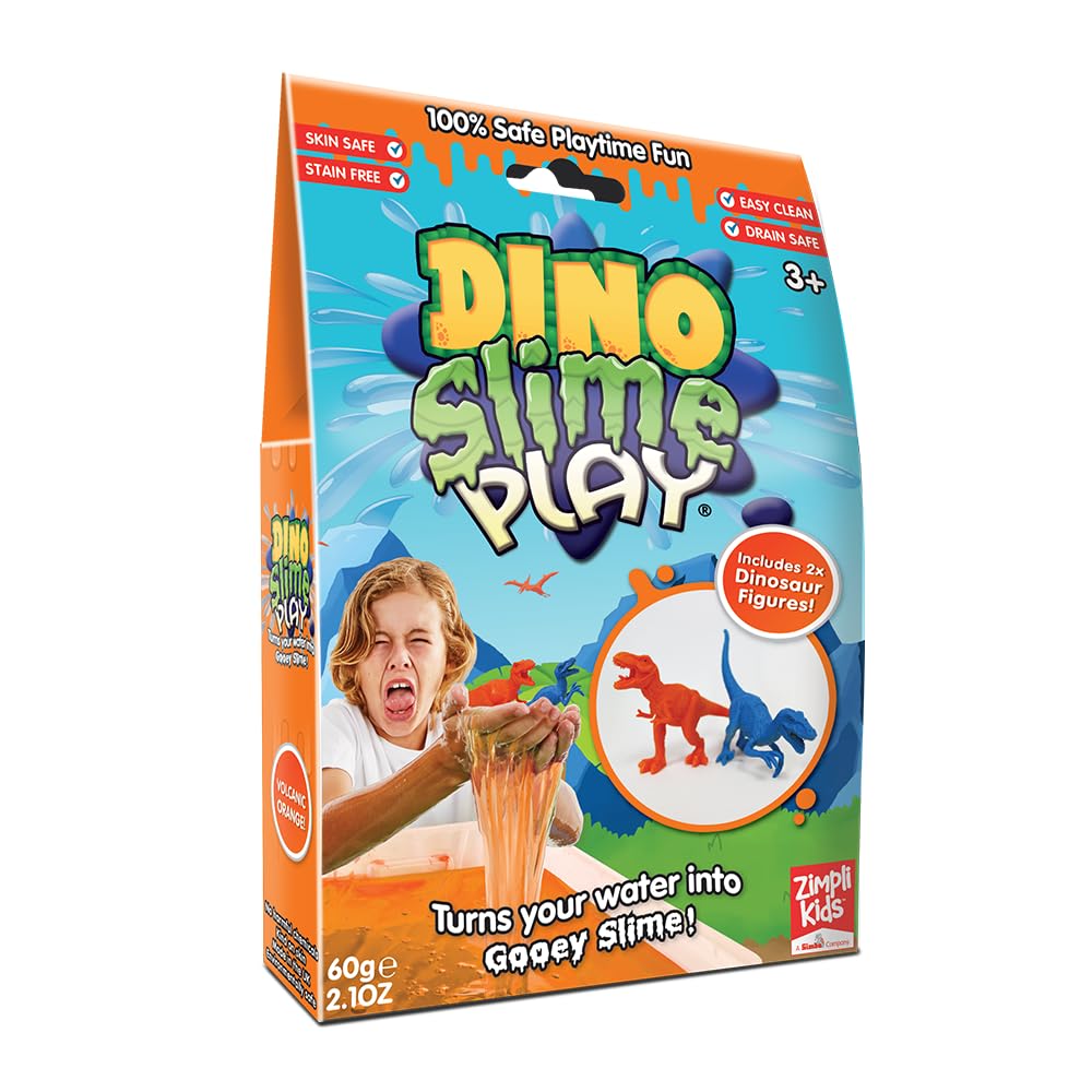 Zimpli KidsDino Slime Play Orange, 2 x Dinosaur Figure Set, Magically Turns Water into gooey, Colourful Slime, Sensory Toys for Autism, Magic Pretend Play Gift, Toy for Boys & Girls