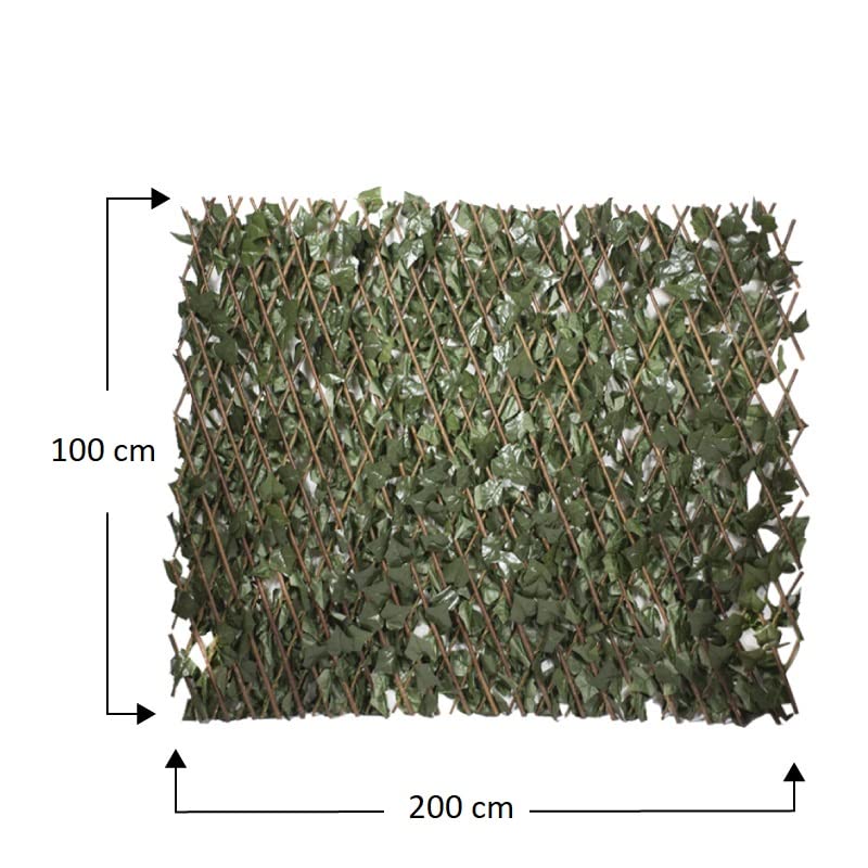Virsus 1 Traliccio Estensibile in Legno Naturale salice con Foglie finte 2820, misura 100x200 cm, siepe Edera Artificiale per decorazione esterni pannello recinzione giardino, terrazzo arredo esterno