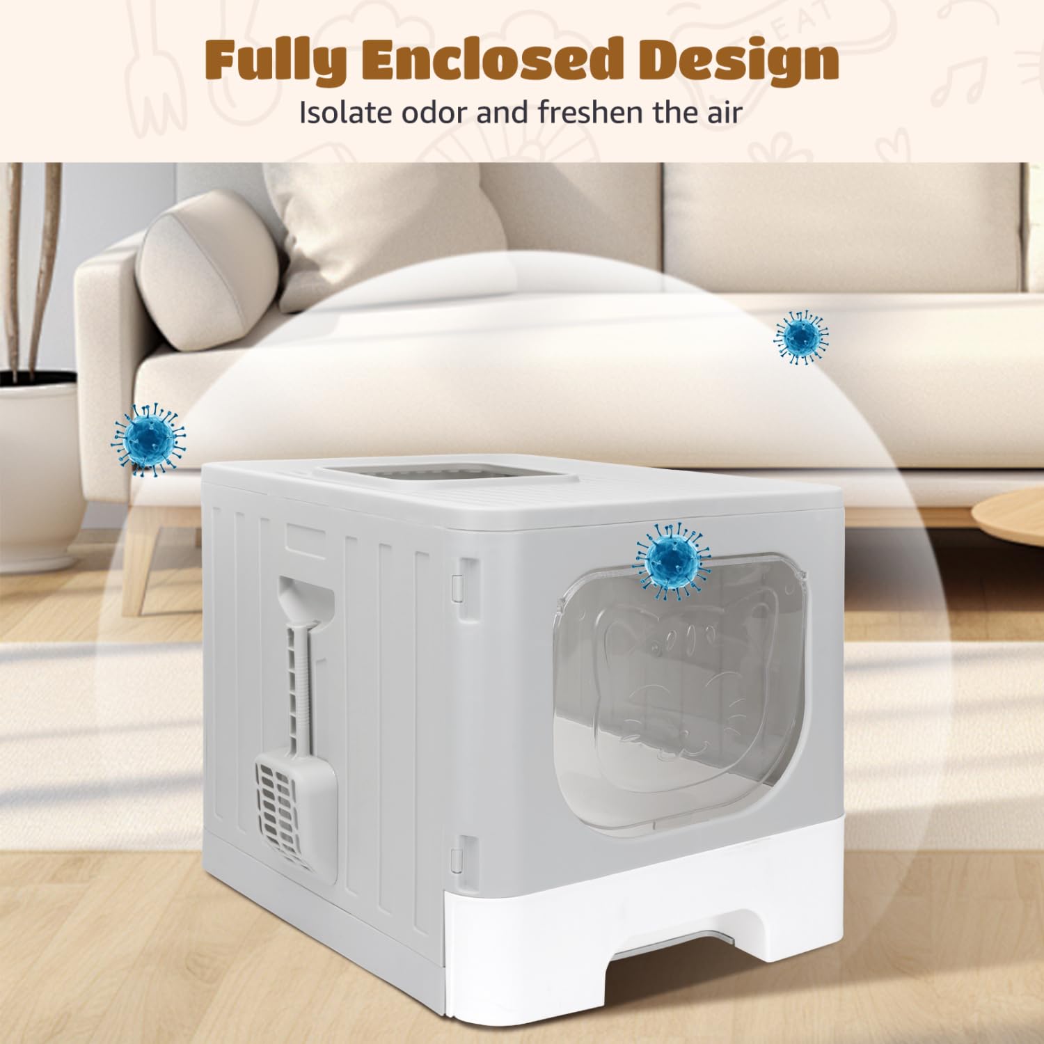 Nobleza - 2 x Arenero para Gatos, Caja de Arena Plegable para Gatos, Caja Arena con Bandeja Extraíble y Pala, Espacioso para Gatos Grandes, 48.5 x 38.5 x 38.2 cm