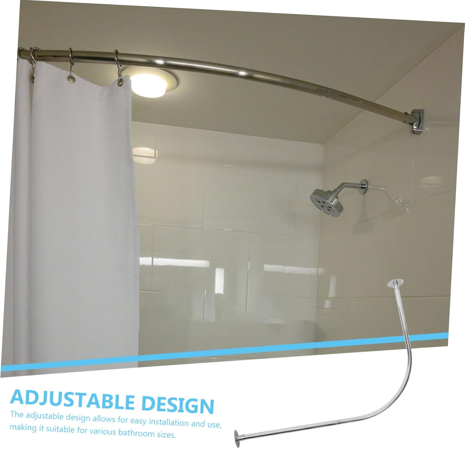 Shaped Curved Shower Curtain Rod Extendable Tension Rail for Easy Installation Heavy Duty Design for and Multi-purpose Use