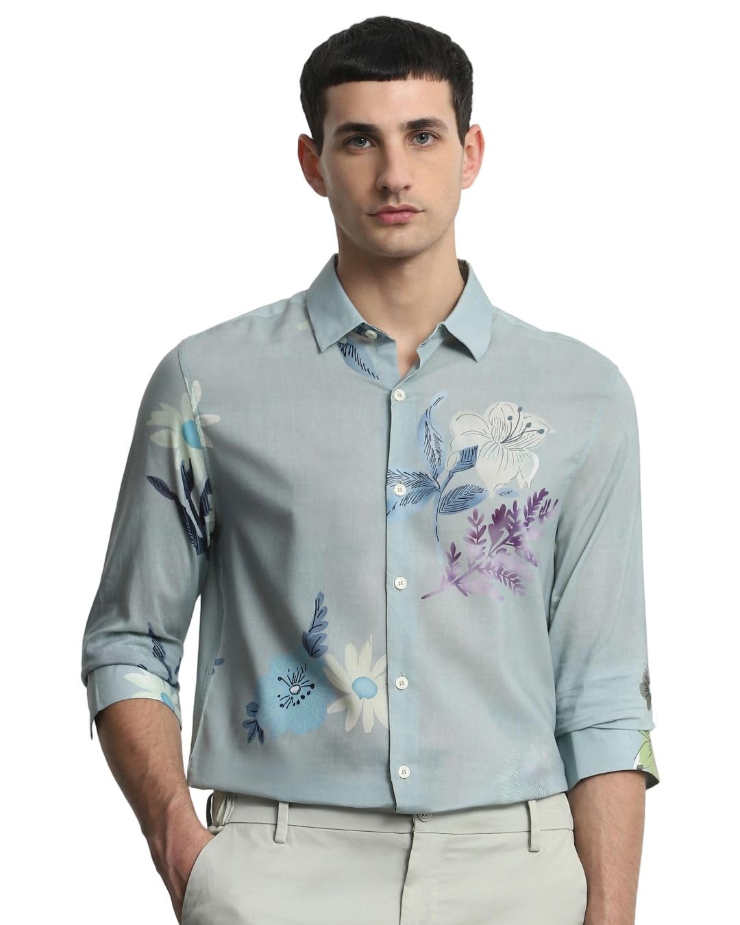 mufti Sage Floral Slim Fit Shirt-picture-36
