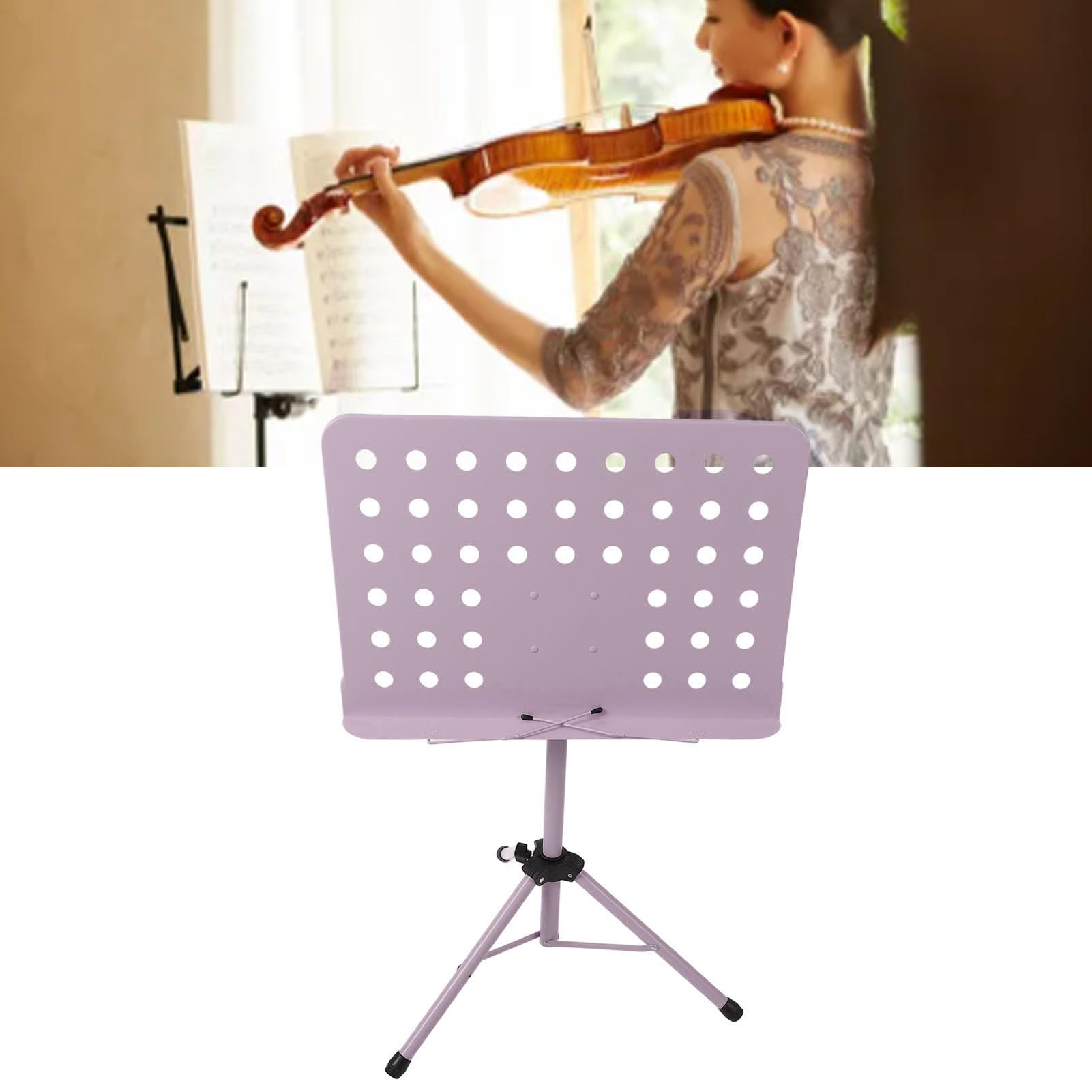 Partido de partituras de altura ajustable de altura ajustable de la música plegable soporte de libros de guitar (Púrpura)