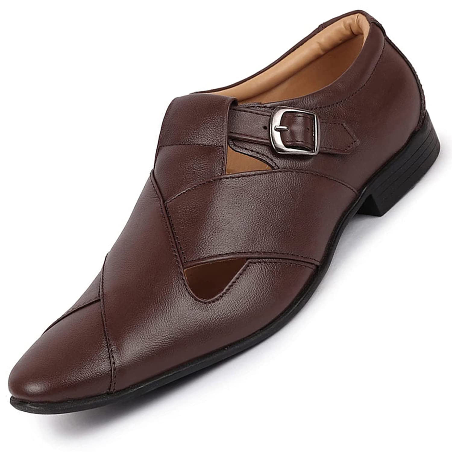 fausto Men's Peshawari Leather Sandals for Day Long Comfort|Outfit|Evening|Outdoor|Casual|Fashion|Trending|Lightweight with Anti Skid TPR Sole-picture-34