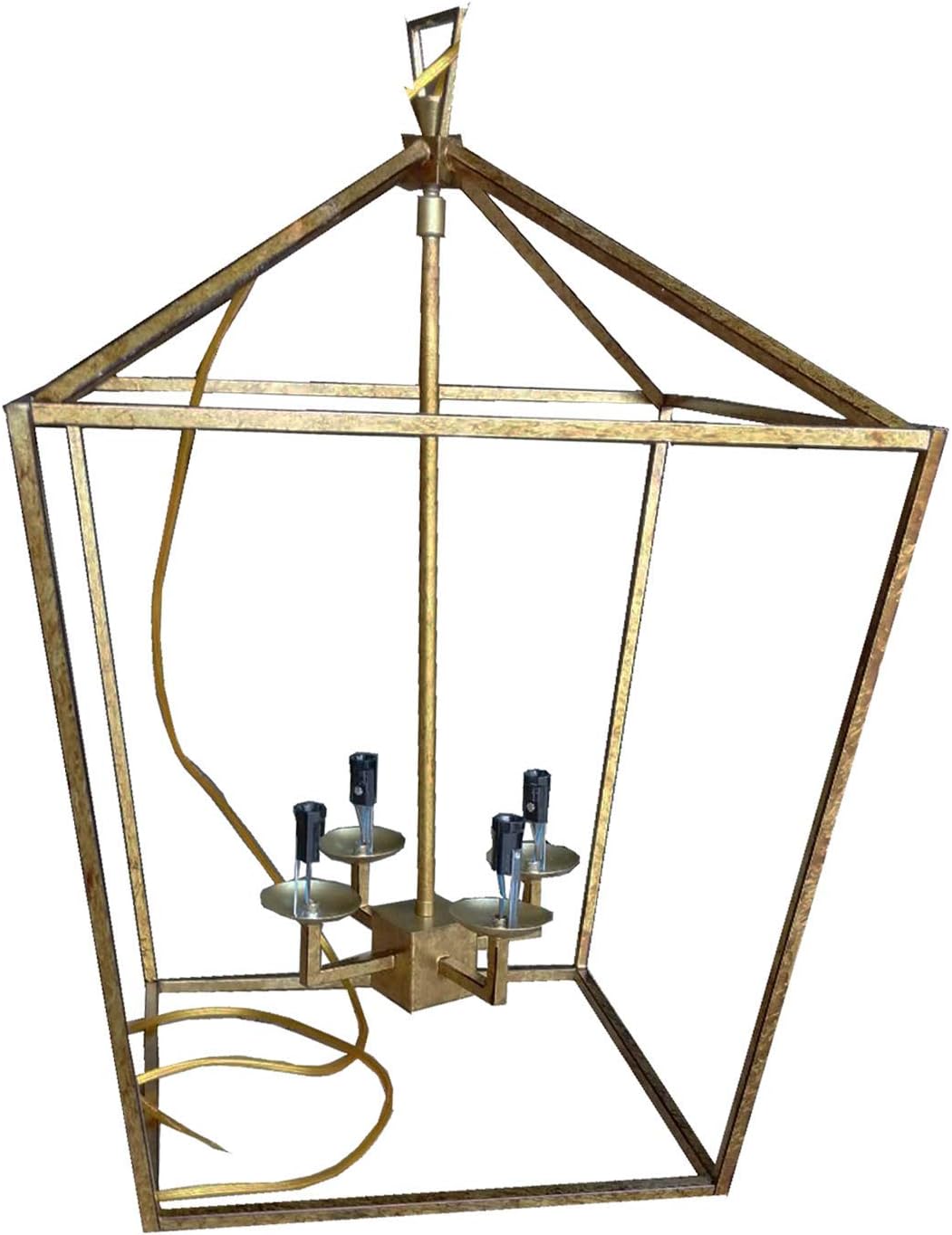 Rustic Aged Gold Cage Large Lantern Chandelier Pendant, Ceiling Light Fixture 17" Wide