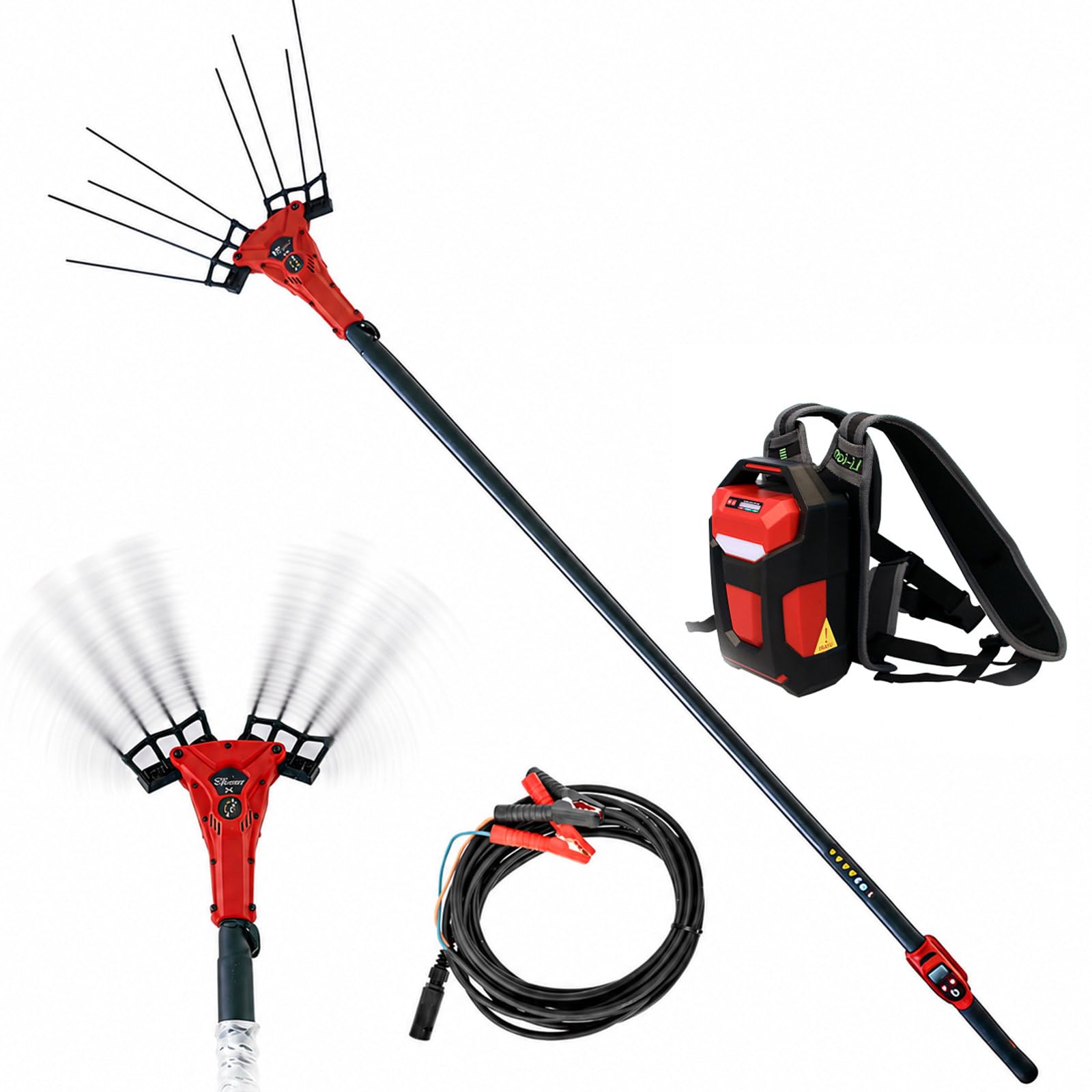 Vareador De Aceitunas Eléctrico, Recogedor De Fruta Telescópico con Pértiga 175-270 cm, Motor Sin Escobillas 250W/600W, 6 Niveles Vibración, Pantalla LED Y Cable 10m 600W-withBattery