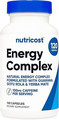 Nutricost Natural Energy Pills Complex 120 cápsulas, 100 mg de cafeína, sin gluten, sin OMG