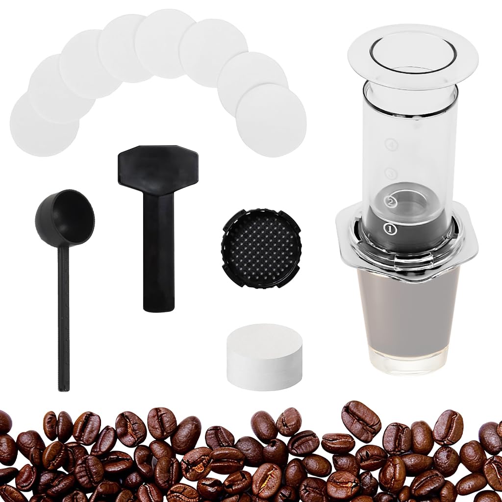Supvox® Press Coffee Maker 4 Stage Brewing Easy Press Coffee Brewing Pot Heat Resistant Food Grade PP Manual Press Detachable Design Portable Coffee Maker for Travel, Camping, Grey-image-44