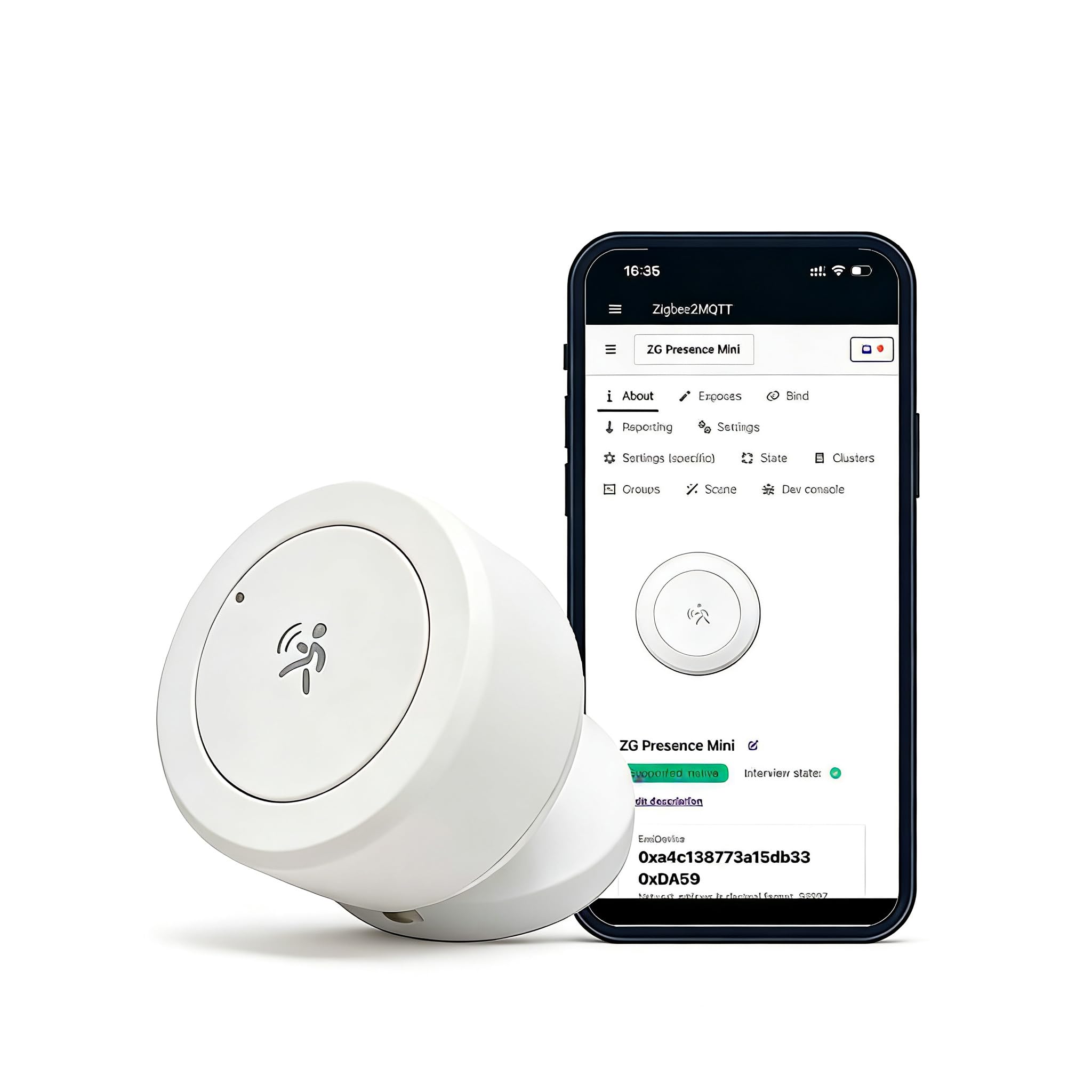 Haozee Zigbee 24G mmWave Radar Presence Sensor - Requires Zigbee Hub, Battery Operated, Ultra Compact, Compatible with Home Assistant Zigbee2mqtt