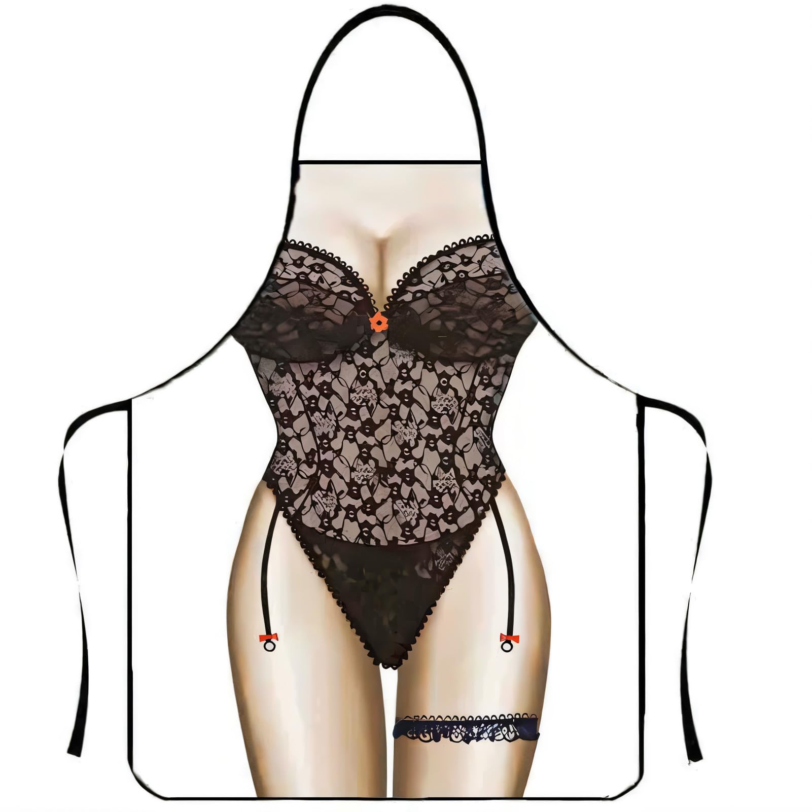 Delantal de Cocina para Mujer Delantal Sexy Delantal de Cocina Divertido 3D Sexy Lady Novedad Adulto Divertido Delantal para Novio Regalos Divertidos Fiesta Cocina Regalo de Broma(Medias Negra)