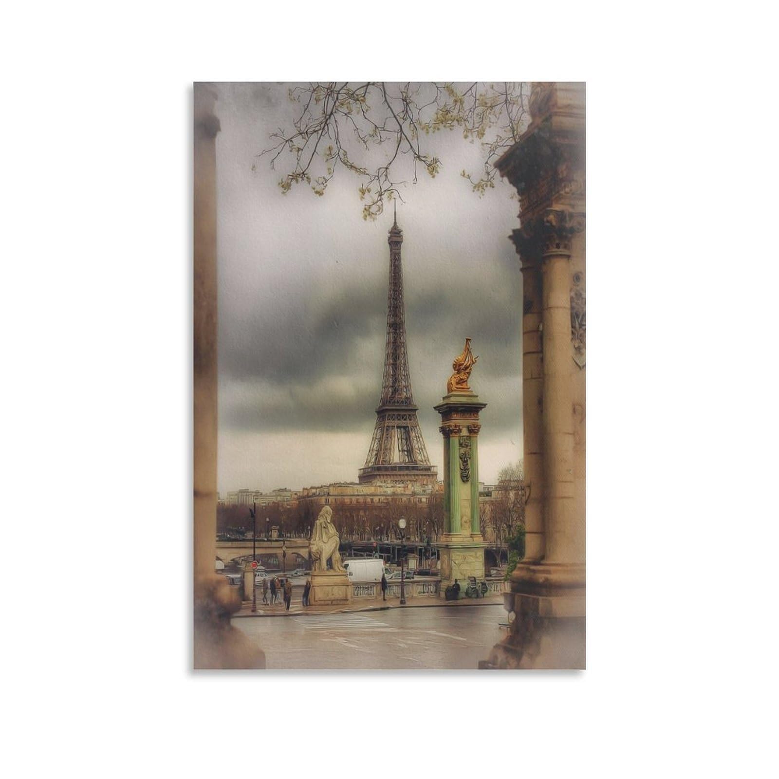 Cnaheiz Unframe-Style Eiffel Tower Paris 16X24inch(40X60cm) Vintage Travel Poster Watercolor Canvas Art