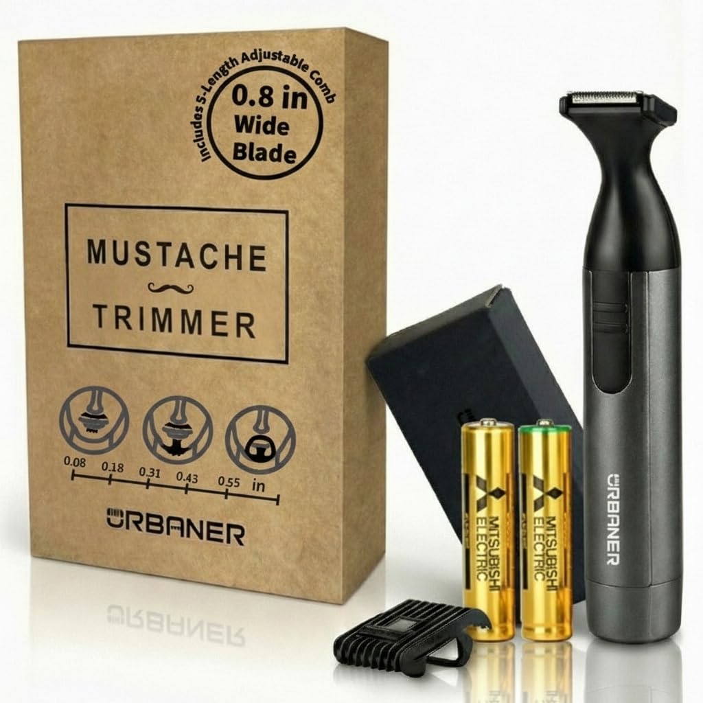 URBANER Mustache Trimmer – Cordless, Waterproof & Adjustable, 0.08”-0.55” Precision Settings, Lightweight Grooming Clipper with Japanese Steel Blade for Travel Use, Beard Trimmer for Men, Hair Clipper