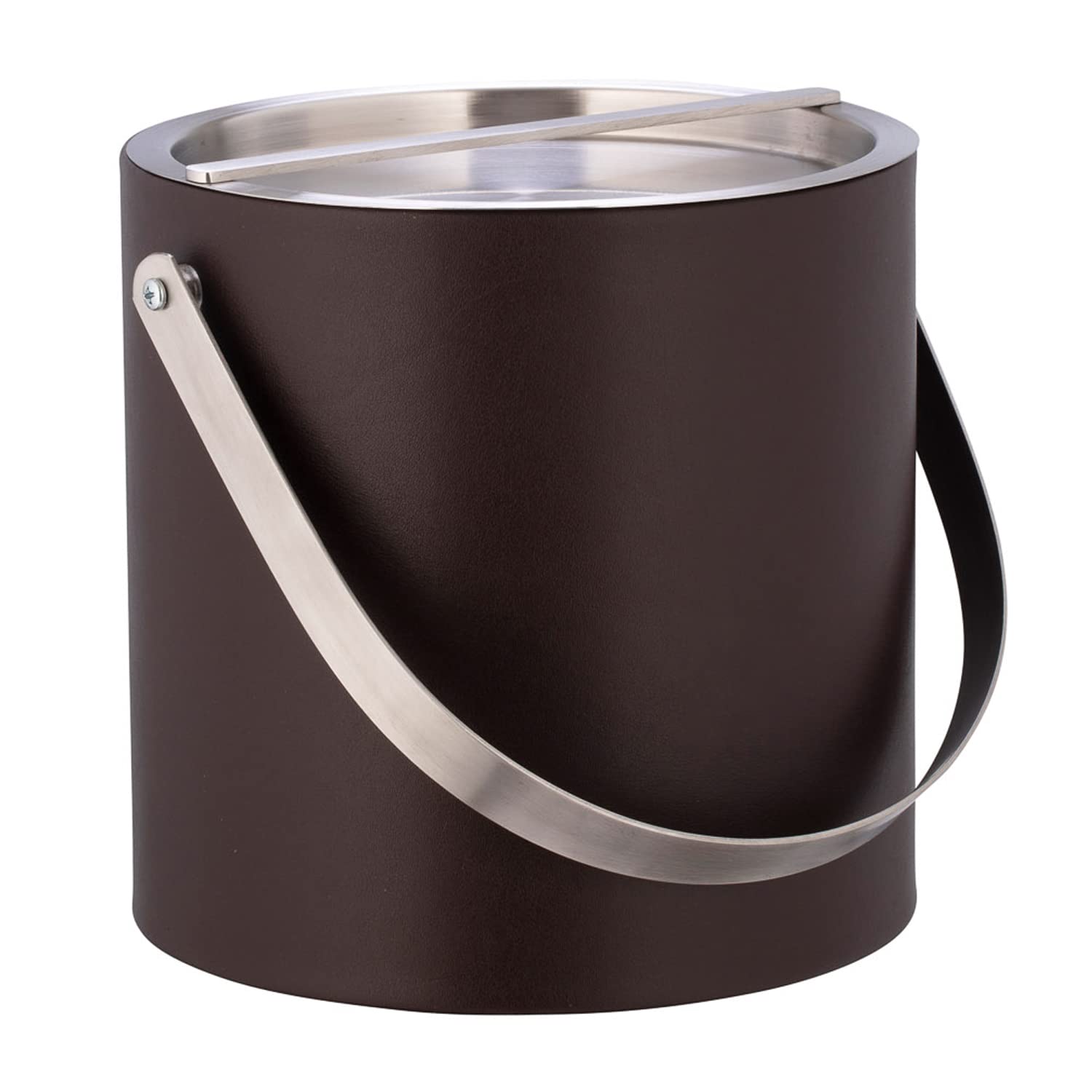 Kraftware Sydney-Secchiello per Il Ghiaccio con Manico ad Arco Cromato Spazzolato e Copertura Ponte, 3 QT, Colore, 3 Litri, Similpelle, Marrone Cioccolato
