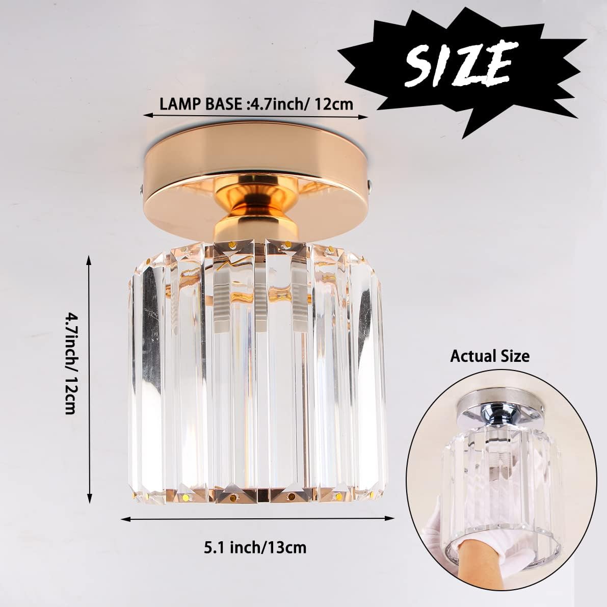 FRIXCHUR Crystal Ceiling Light Mini Crystal Chandelier Modern Ceiling Lamp Close to Ceiling Lighting Fixture for Hallway Kitchen Island Dining Room Corridor E26 Base Gold