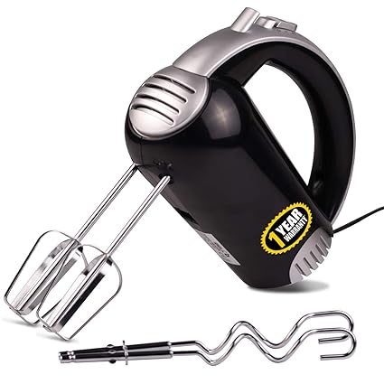 iBELL HM580L 300W Hand Mixer/Beater/Blender for Cakes with Base 5 Speed Control and 2 Stainless Steel Beaters - Black
