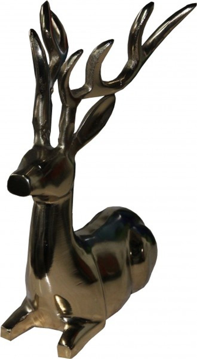 Casa Padrino Designer Deko Hirsch liegend Gold 18 x 13 x 23cm - poliertes Aluminium - Figur Skulptur