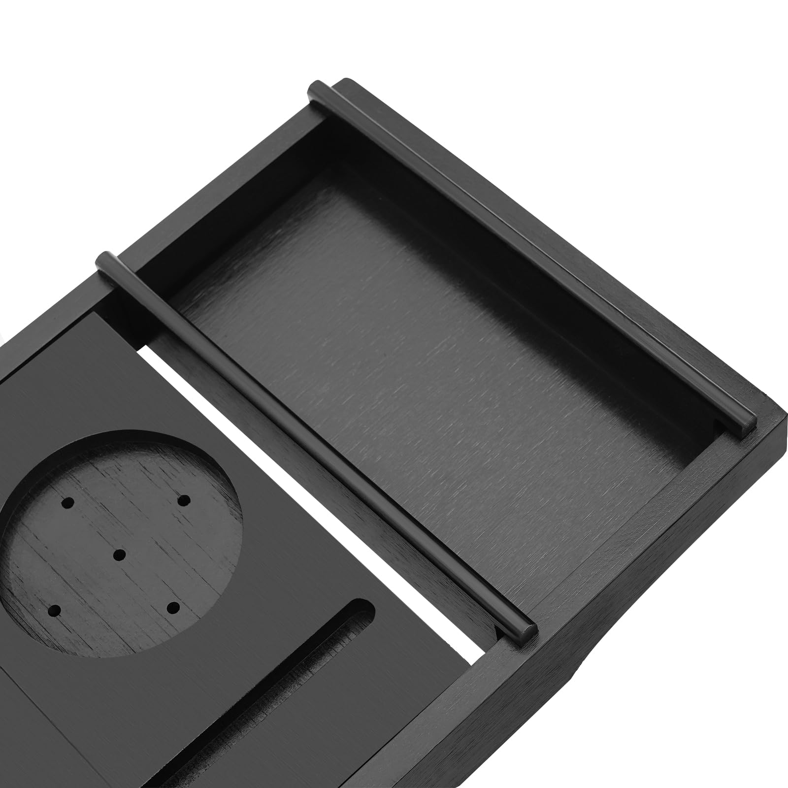 Bandeja para bañera de bambú, ajustable y retráctil, bandeja multifuncional para bañera de madera, con sujetalibros, jabonera, toallero y soporte para copas de vino, color negro
