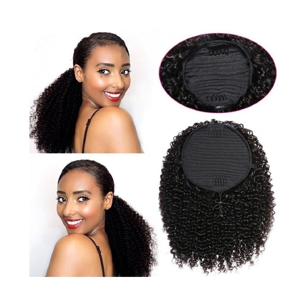 Kinky Curly prawdziwe włosy, koński ogon ze ściągaczem dla czarnych kobiet, brazylijskie przedłużenie włosów Virgin Kinkys, naturalne (22-66 cm), do codziennego użytku (56 cm)