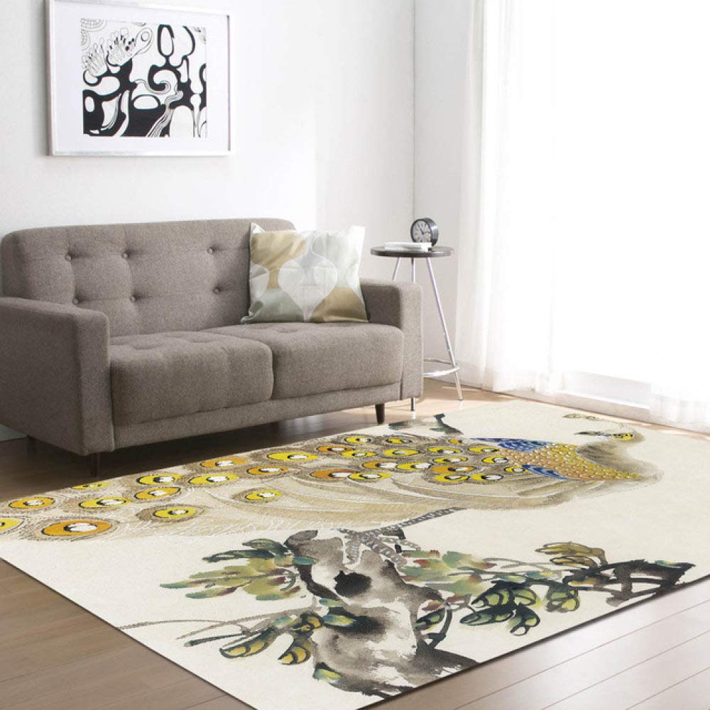 Tapis de motif de paon de polyester anti-poussière pour cuisine propre et salon net