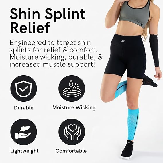 Zensah Featherweight Compression Leg Sleeves - Relieve Shin Splints, Calf Strains