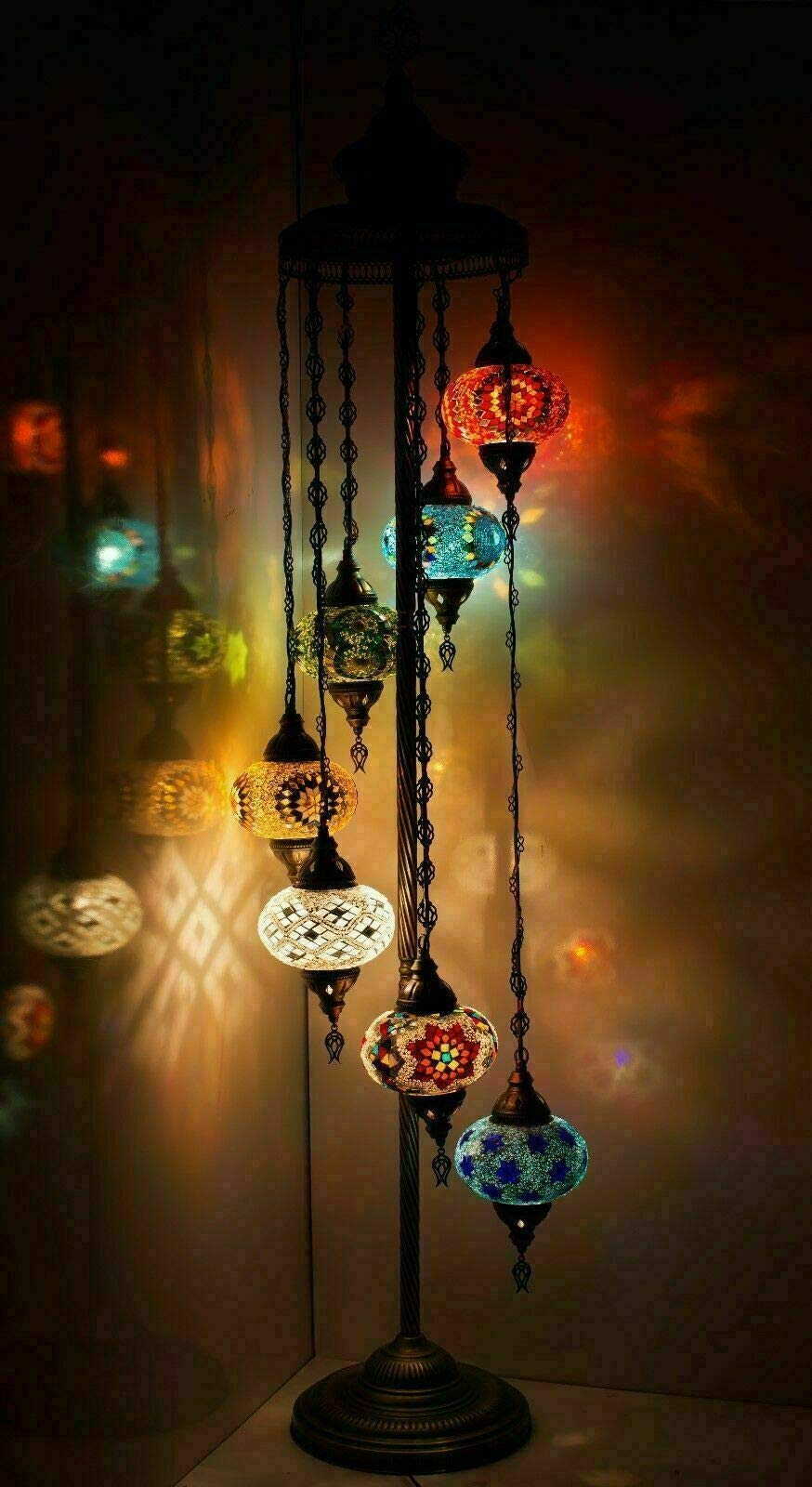 ENVA Turkish Moroccan Mosaic Floor Lamp Light, Handmade Glass Mosaic Multicolour Tiffany Floor Lamp Light 7 Large Globe-with LED Bulb