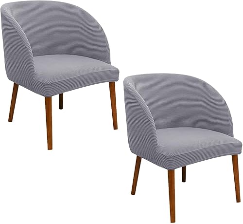 Vista 8 de SZJIAHTM 2 fundas para silla de comedor, respaldo redondo, curvado, suave, elástico, de mediados de siglo, moderno, para cocina, sala de estar Blanco