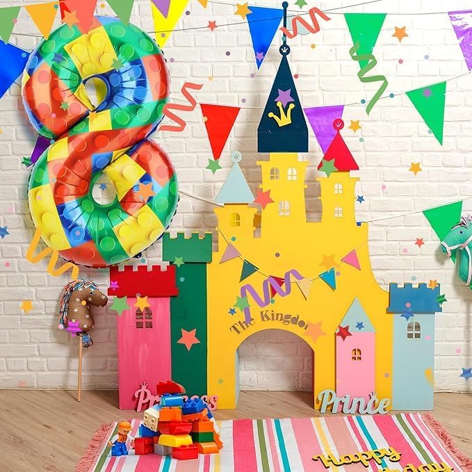 Miniatura 6 de Globo de números de bloque de construcción de 32 pulgadas, globos de aluminio de bloque de números coloridos para decoraciones de fiestas temáticas
