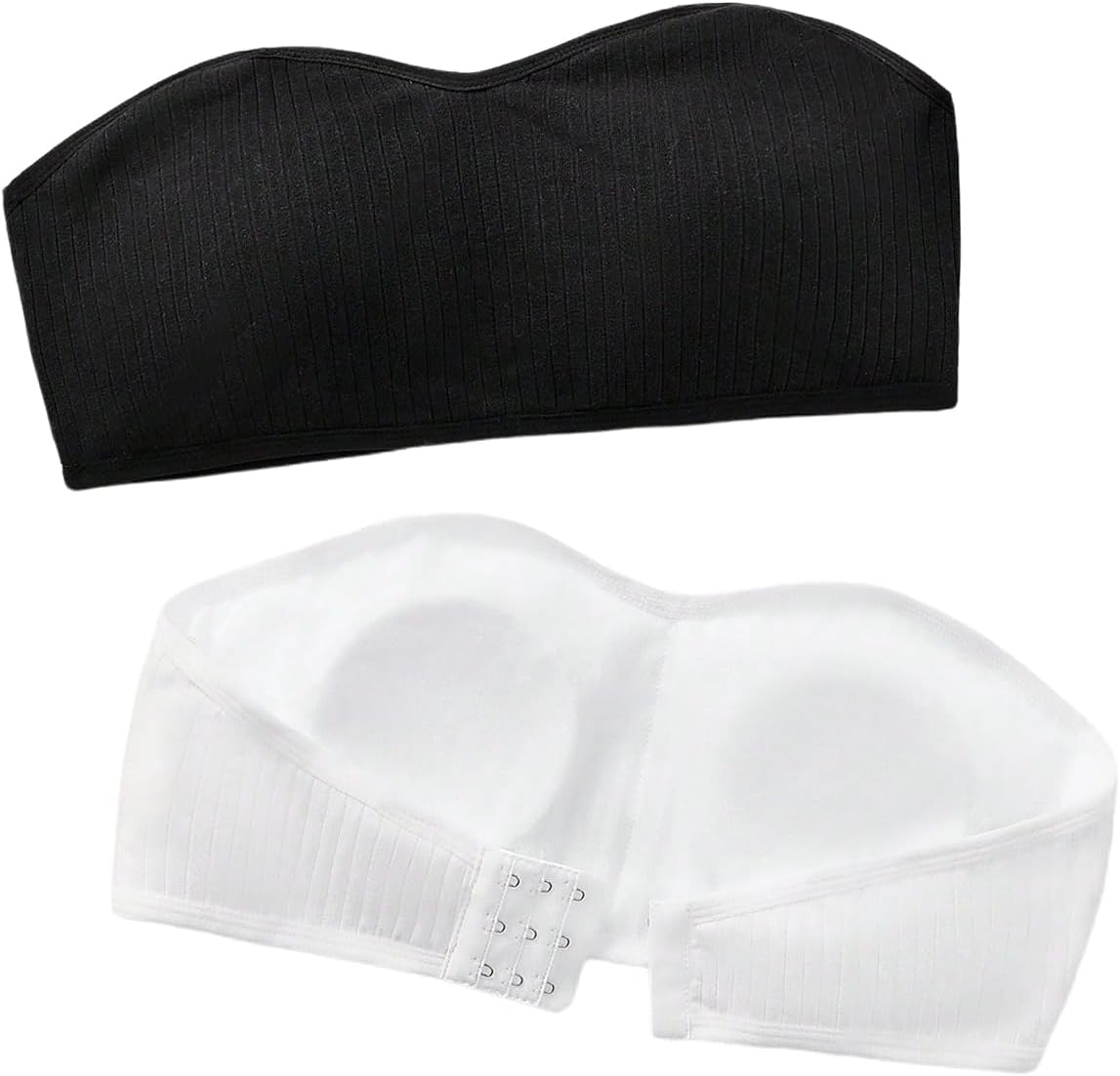 OYOANGLE Girl's 2 Pack Ribbed Knit Strapless Bandeau Bra Padded Wireless Comfortable Training Tube Bras