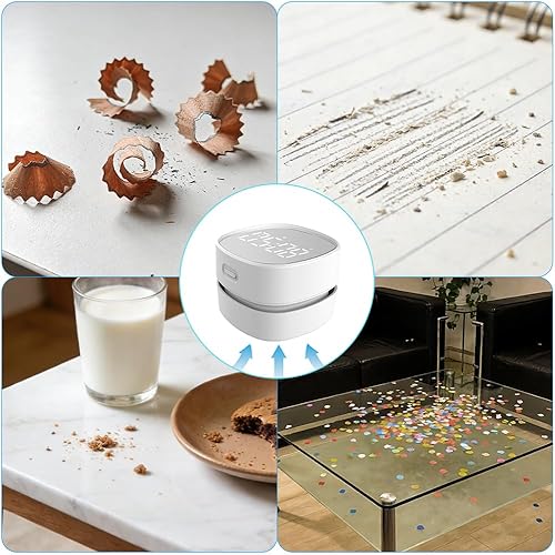 Miniatura 7 de ODISTAR Aspirador de mostrador, mini barredora de polvo de mesa con temporizador digital, resistencia de hasta 400 minutos, giratorio 360 para