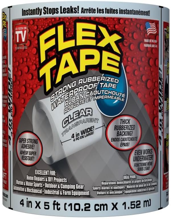 Flex Tape, 4 in x 5 ft, Clear, Original Thick Flexible