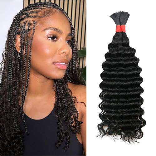 YOMIO Cabello humano trenzado ondulado profundo a granel de 20 pulgadas, 3.53 oz (1 paquete-2 paquetes) de cabello humano para trenzar sin trama,