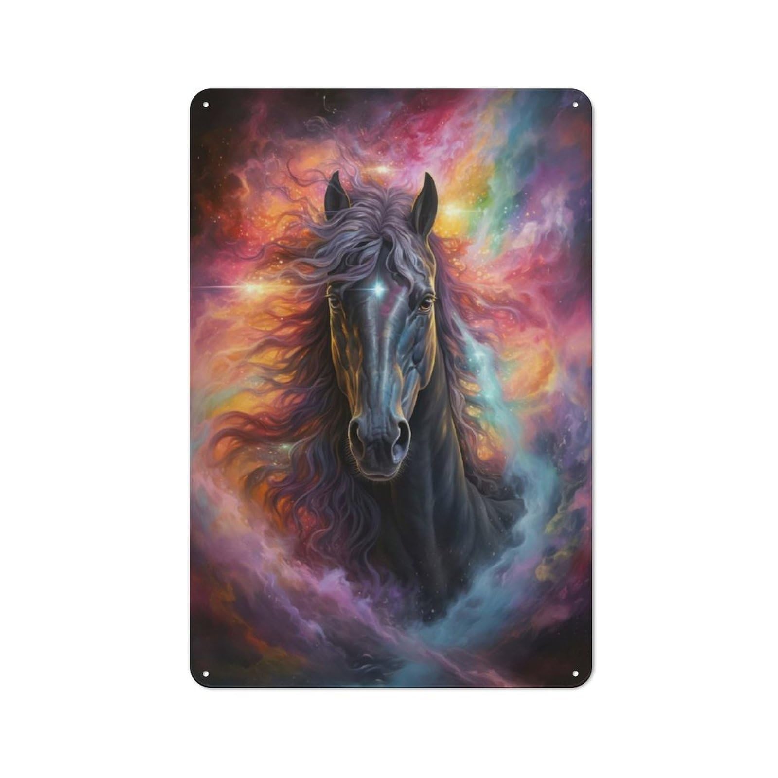 Junmoney Style-13 Metal Plaque 30X20cm With Black Beauty Horse For Hallway Wall, Rustic Decor, A Metal Wall Feature For Hallways And Entrance Areas