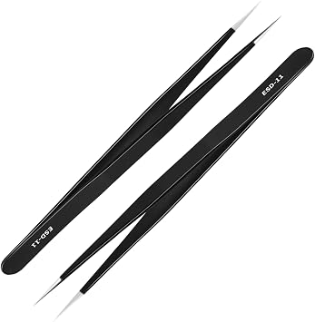 2 Pcs ESD-11 Precision Tweerzers Upgraded Anti-Staic Stainless Steel Precise Straight Of Tweezers ESD Tweezers For Electronic,Laboratory,Craft,Jewelry Making