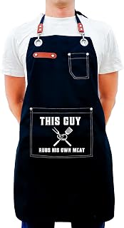 Avental de chef para homens, aventais engraçados This Guy Rubs His Own Meat para homens, avental de churrasco para marido da esposa, aventais de churrasco para homens - Dia dos Pais,