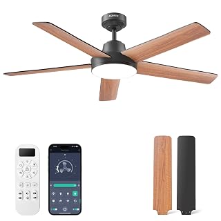 Ceiling Fans with Lights, 52 Inch, 6 Speeds, Stepless Color Tones, Dimmable LED, Quiet Reversible DC Motor, Timer, Black Ceiling Fan for Bedroom, Remote/APP/Wall Switch Control, Easy to Install - Amazon product rated Grade A